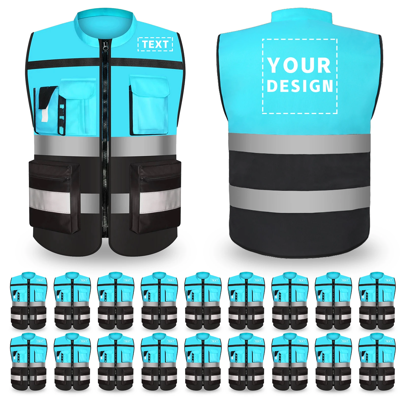 

20 Pack Custom LOGO Safety Vest with Pockets and Zipper Hi Vis Traffic Workwear Two Tone Vest Construction Vest ﻿
