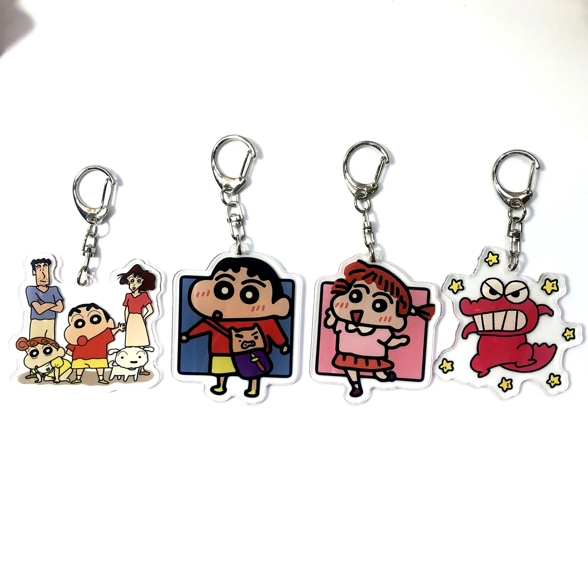 Baru lucu krayon Shin Chan akrilik gantungan kunci tas anak perempuan lucu Earphone liontin kartun Shin Chan mainan keluarga hadiah gantungan kunci liontin