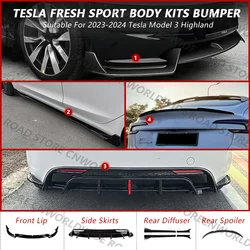 Parts Sport Tunning Matte Black For Tesla 2024 Model 3 Highland Body Kit Front Bumper Lip RearLip Spoiler Side Skirt Accessories