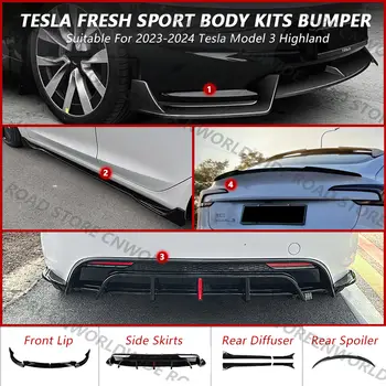 適用於特斯拉 2024 年 Model 3 Highland 的霧面黑運動改裝套件,包括前保險桿下唇、後唇擾流板和側裙配件。 10 最佳銷售 特斯拉 Model 3 車身套件 - №9