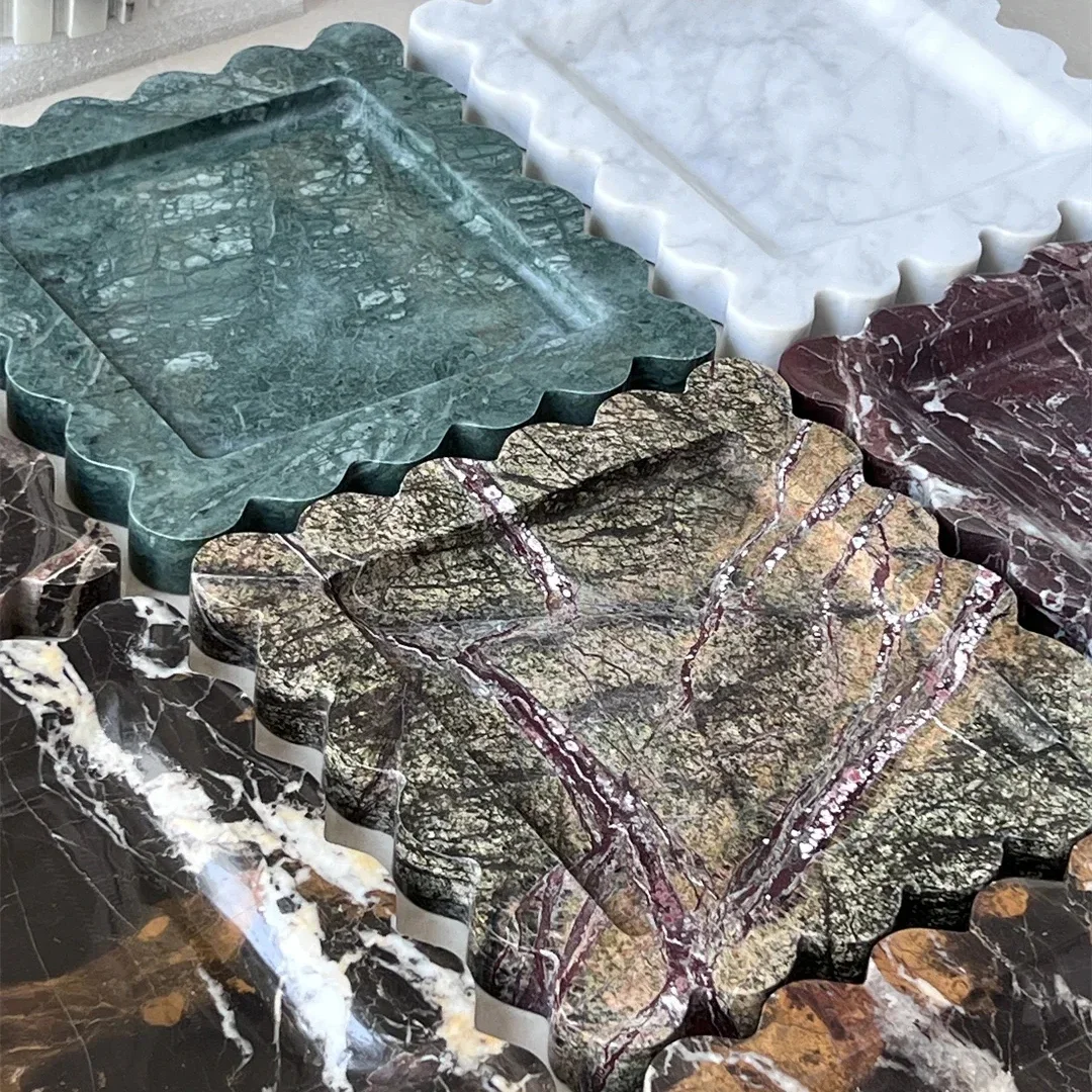 20x20x2CM Scalloped Tray Jewelry Sundry Container Portoro Marble Stone Storage Aromatherapy Cachall Pallet Ornaments Home Decor