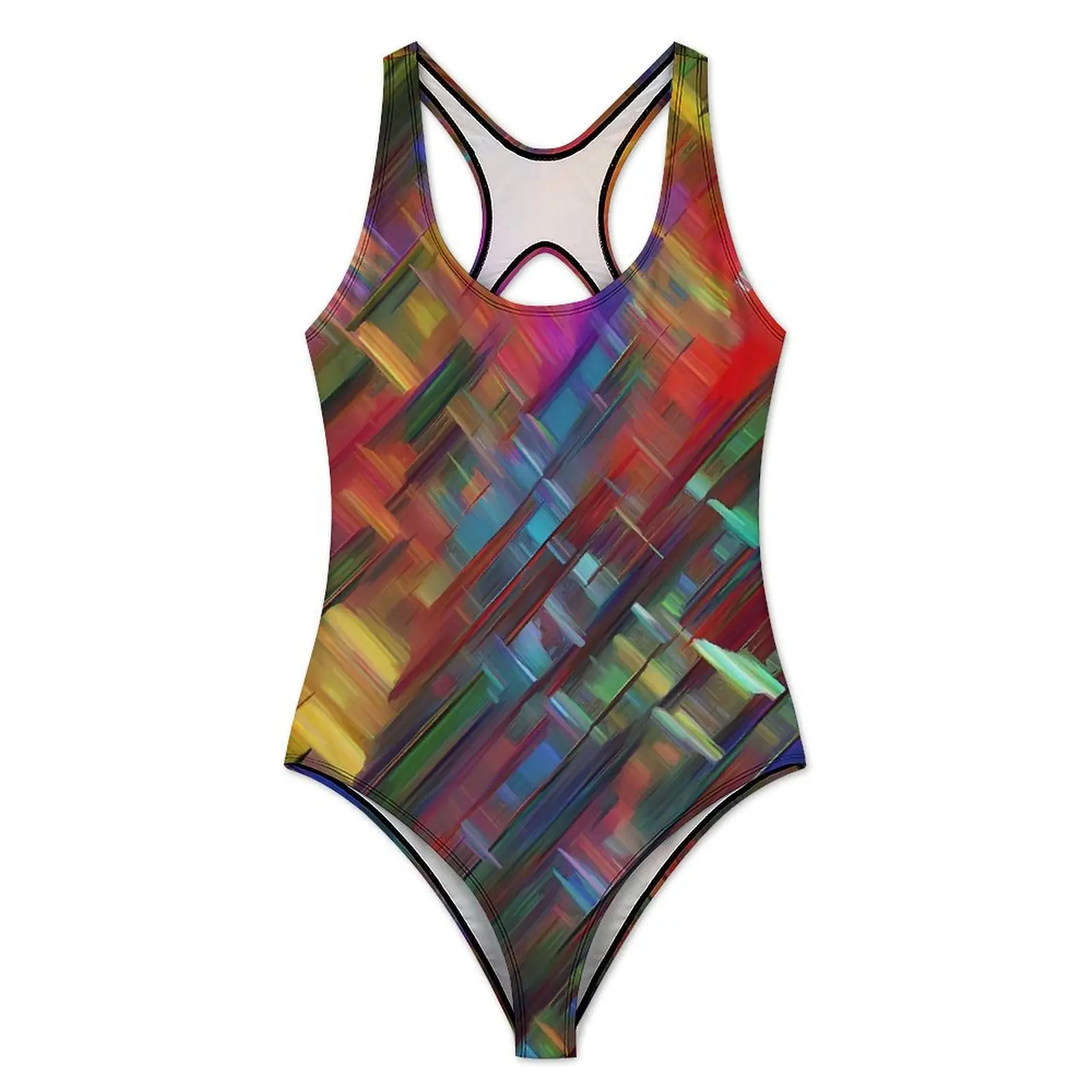 Abstract Brush Print Swimsuit Colorful Print Women Swimwear One Piece Stylish Bodysuit Holiday Push Up Backless Beach Outfits