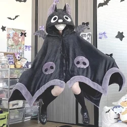 Trend Anime Bat Sleeved Blanket for Women Fluffy Kawaii Ponchos Soft Loose Cloaks Fox Cartoon Pajamas Velvet Hooded Cape Clothes