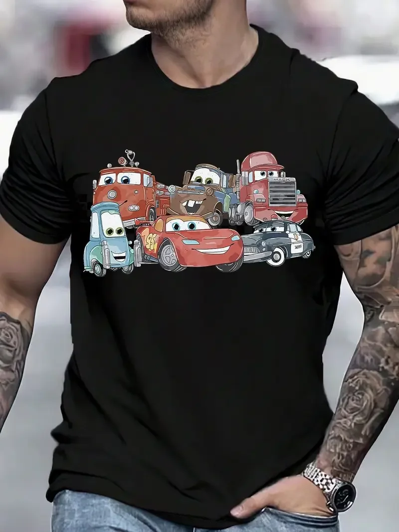 

Disney Couple unisex Cars Lightning McQueen T-Shirt love summer cotton Men Women tops tee Streetwear Oversized Clothing Vacation