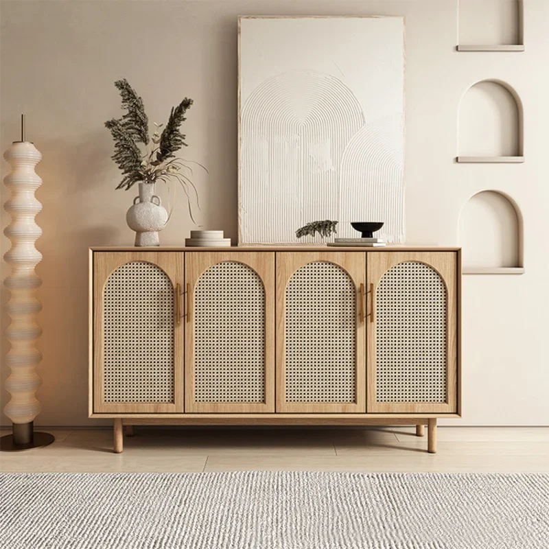 The product can be customized. solid wood rattan sideboard home living room four-door storage cabinet modern