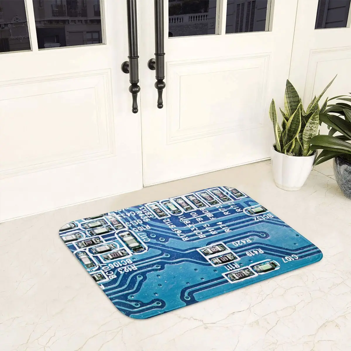Blue Technology Chip Circuit Board Anti-slip Doormat Floor Mat Absorbent Mat Carpet Rug for Kitchen Entrance Balcony Footpad Mat