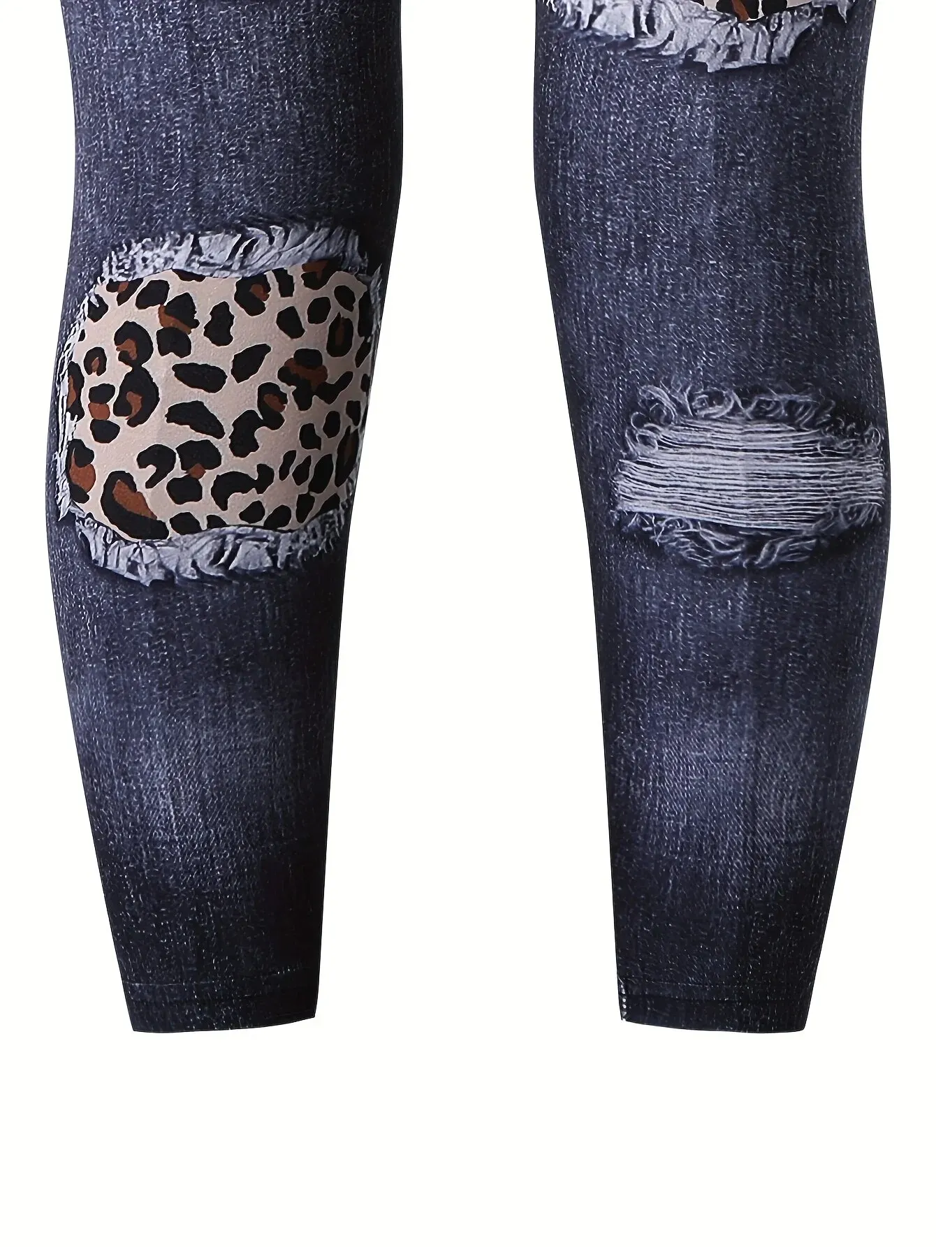 Girls Spring and Autumn Leopard Print Fake Denim Digital Print Slim Fit Knitted Trousers Versatile Leggings