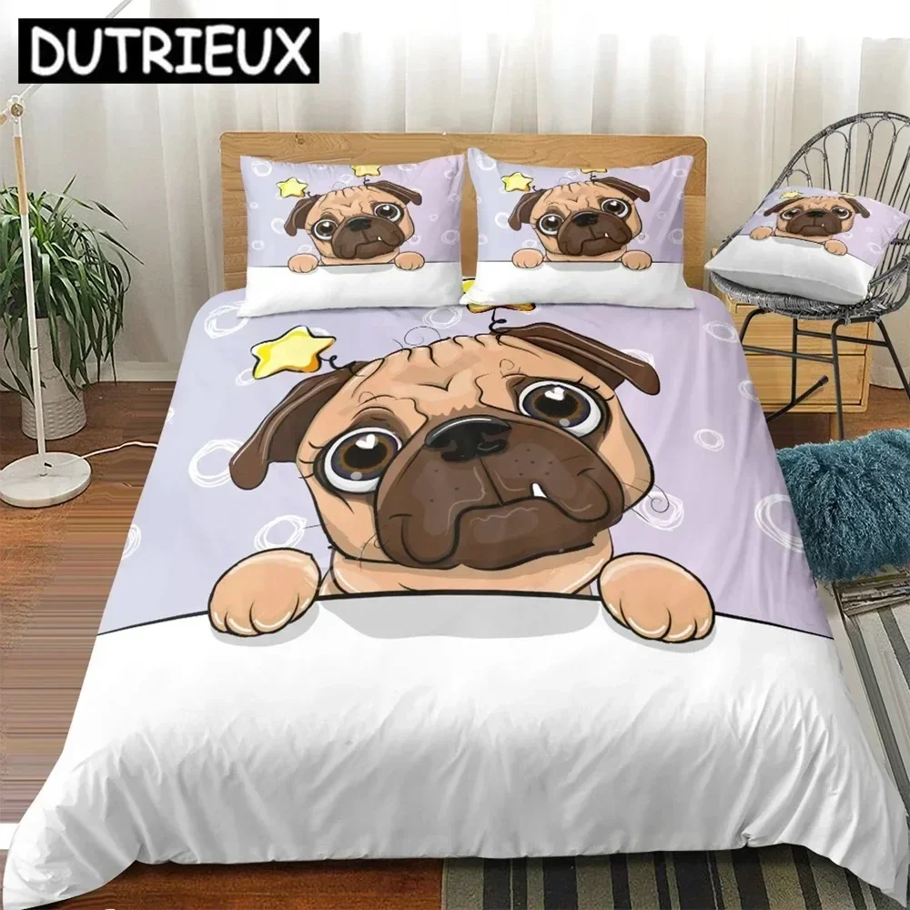 Pug Dog Bedding Set Cartoon Duvet Cover Set Puppy Dog Bed Linen Kids Bedding Set Cute Animal Bedclothes Pet Themed Beds