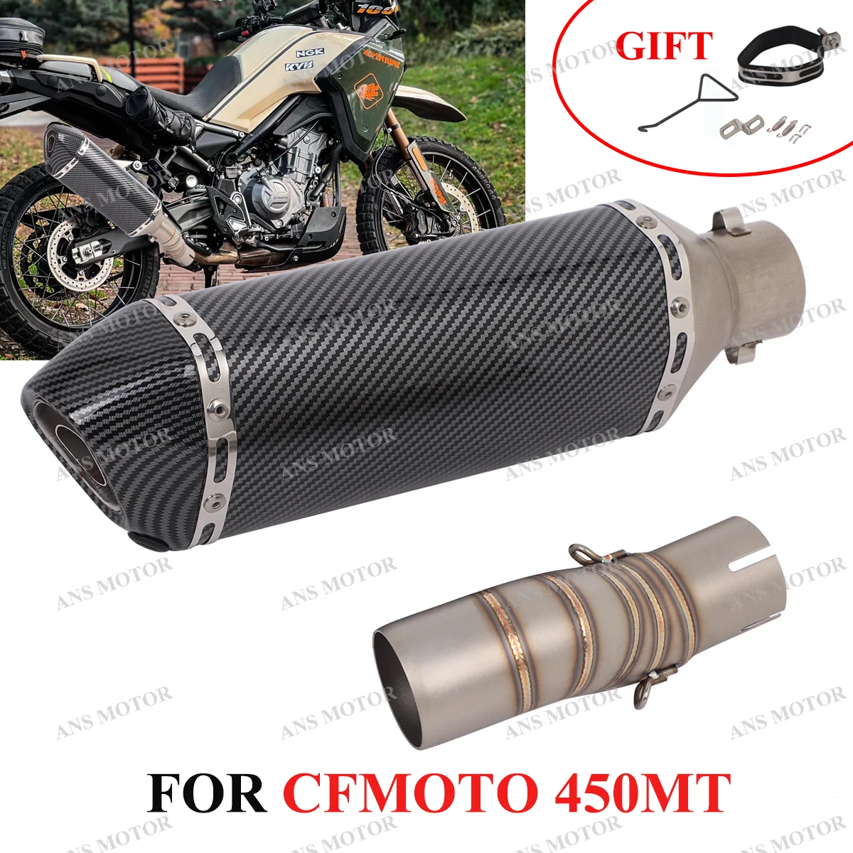 For CFMOTO 450MT 2024 2025 Slip On Motorcycle Exhaust Escape 450MT Exhaust Muffler Middle Link Pipe with Removable DB Killer