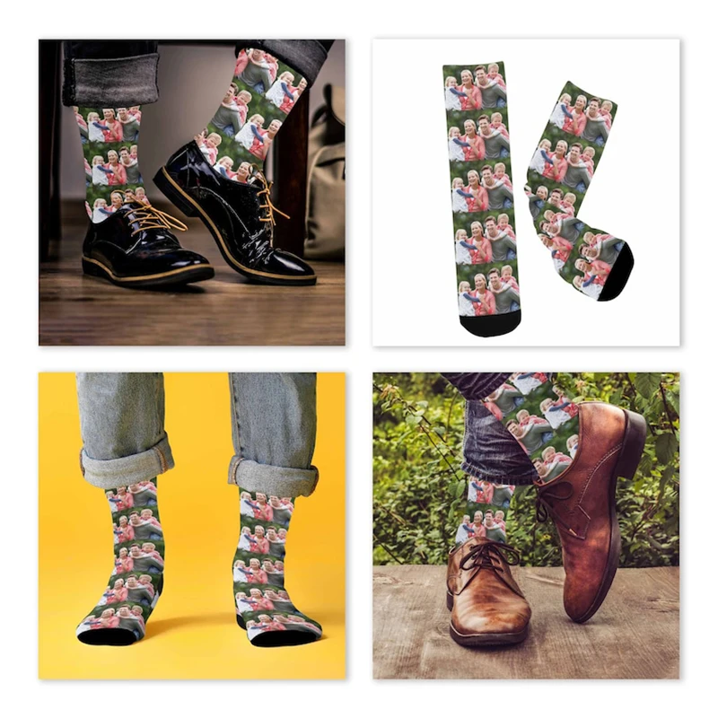 Calcetines personalizados con estampado de tu foto, divertidos calcetines de algodón a la moda, diseño artesanal, calcetines novedosos de cumpleaños