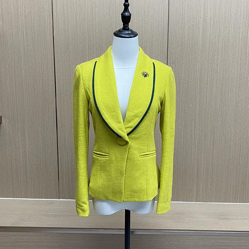 Blazers de manga larga para mujer, Tops de Color sólido con muescas empalmadas, elegantes, delgados, de lujo, combinan con todo, únicos, otoño e