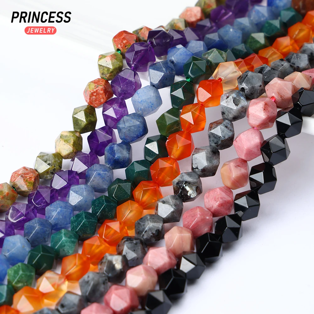 Natural Stones Diamond Faceted Shape Beads Amethyst Amazontie Labradorite Quartz Beads for Jewelry Making DIY Bracelet Necklace