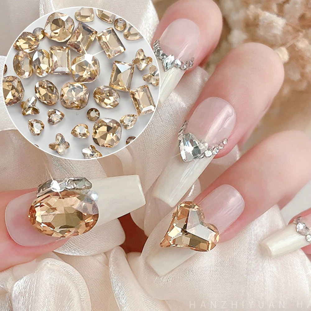 12 شبكة ثلاثية الأبعاد الشمبانيا مسمار الفن الراين مختلطة مستديرة ، الدهون مربع ، القلب ، فراشة الزجاج الماس مسمار السحر لتقوم بها بنفسك مانيكير ديكور *