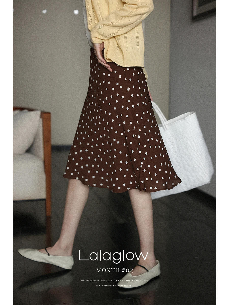 

Винтажная юбка Lalaglow А-силуэта в горошек, свободная, универсальная, с эффектом стройности, для ранней весны, женская, модная, на каждый день