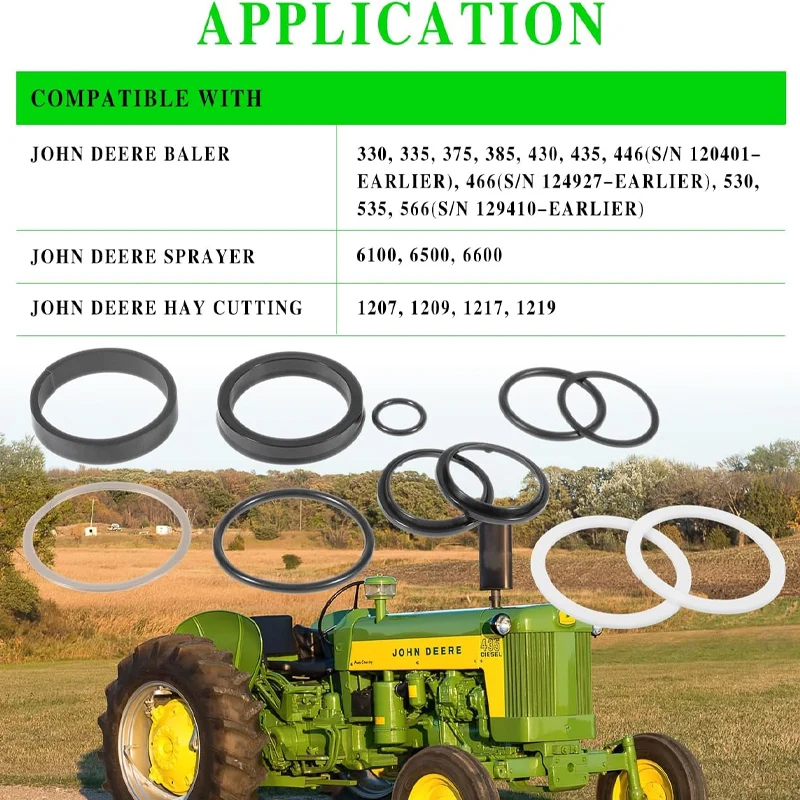 AE43288 Round Baler Tension Gate Cylinder Seal Kit Fit for John Deere 430 530 Rod & Bore Replace for John Deere AE43288 AE50113