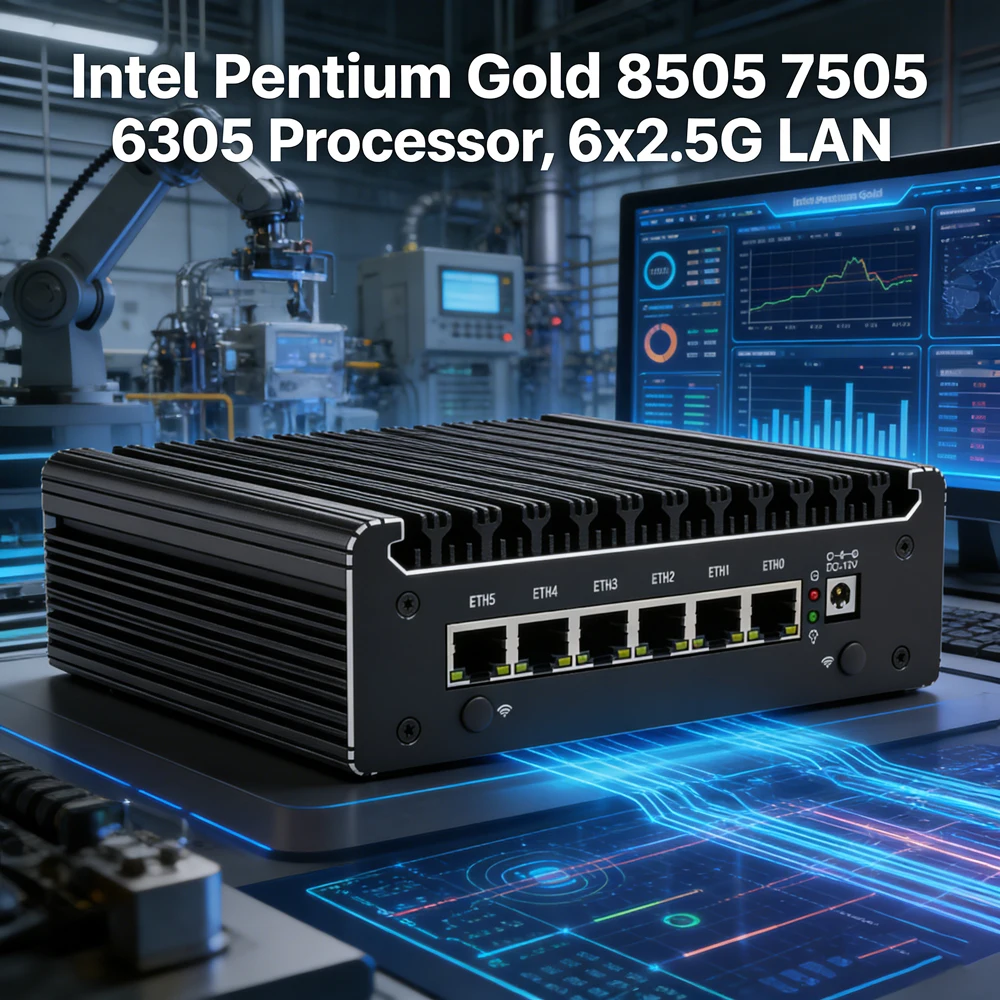 Firewall Mini PC Intel Pentium Gold 8505 7505 6305 6 X 2.5GbE I226V LAN Fanless Computer Hardware, Micro Router Appliance, AES-N