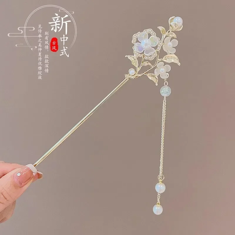 Chinese Style Hair Stick Glowing Lotus Lantern Hairpin Women Ancient Style Palace Lantern Hair Stick Flower Tassel Hair Insert