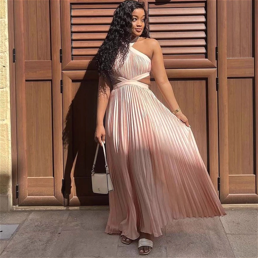 

Long Dress Women Dresses Halter Strapless Vestidos Sexy Y2k Streetwear High Waist Elegant Splice Party Night Work Solid 2025