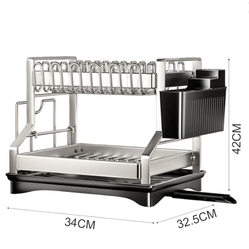 2-layer Stainless Steel Multifunctional Kitchen Shelf Dining Utensil Drying Rack Board Rack Bowl Tray Storage Rack Drainboard