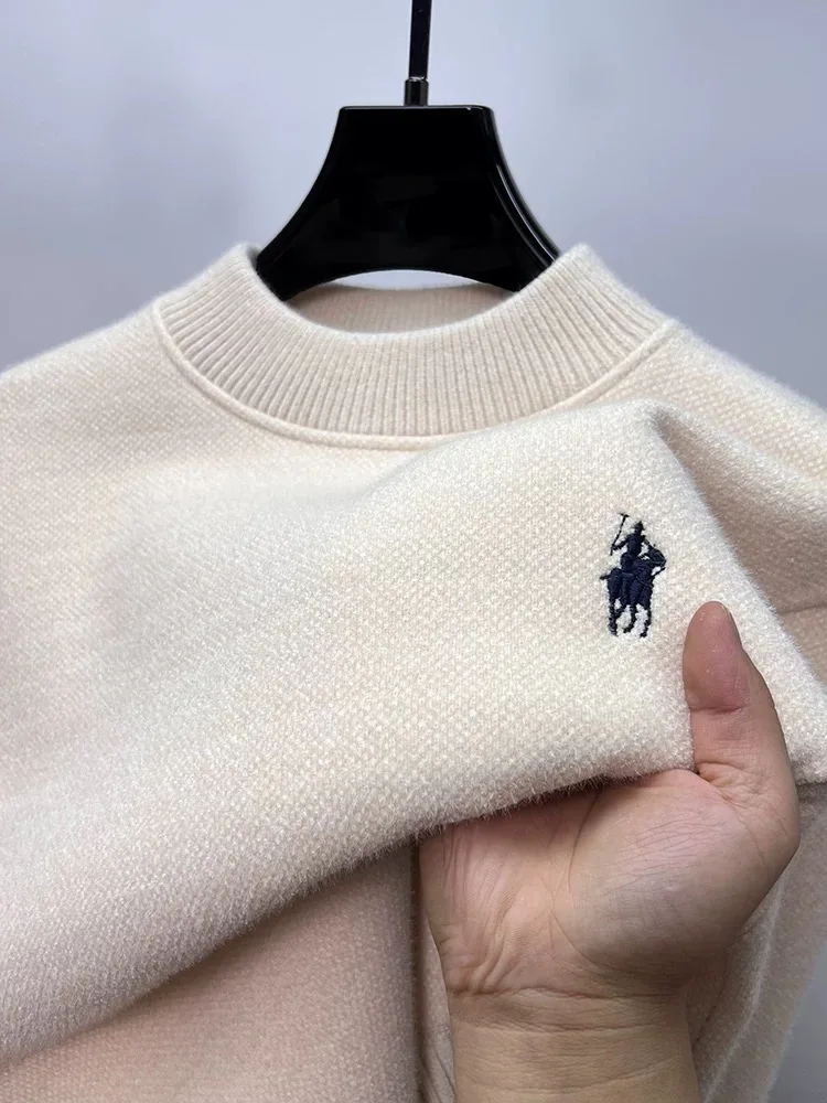Designer luxury brand round neck sweater men casual fashion exquisite Paul embroidery winter with plush thick warm knit pullover