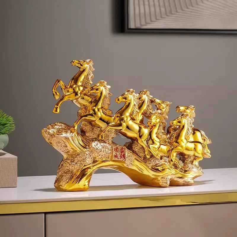 Home Decor Gold Eight Horses To Attract Wealth Ornament Living Room Decoration Ceramics Crafts Office Desktop Home Decoration