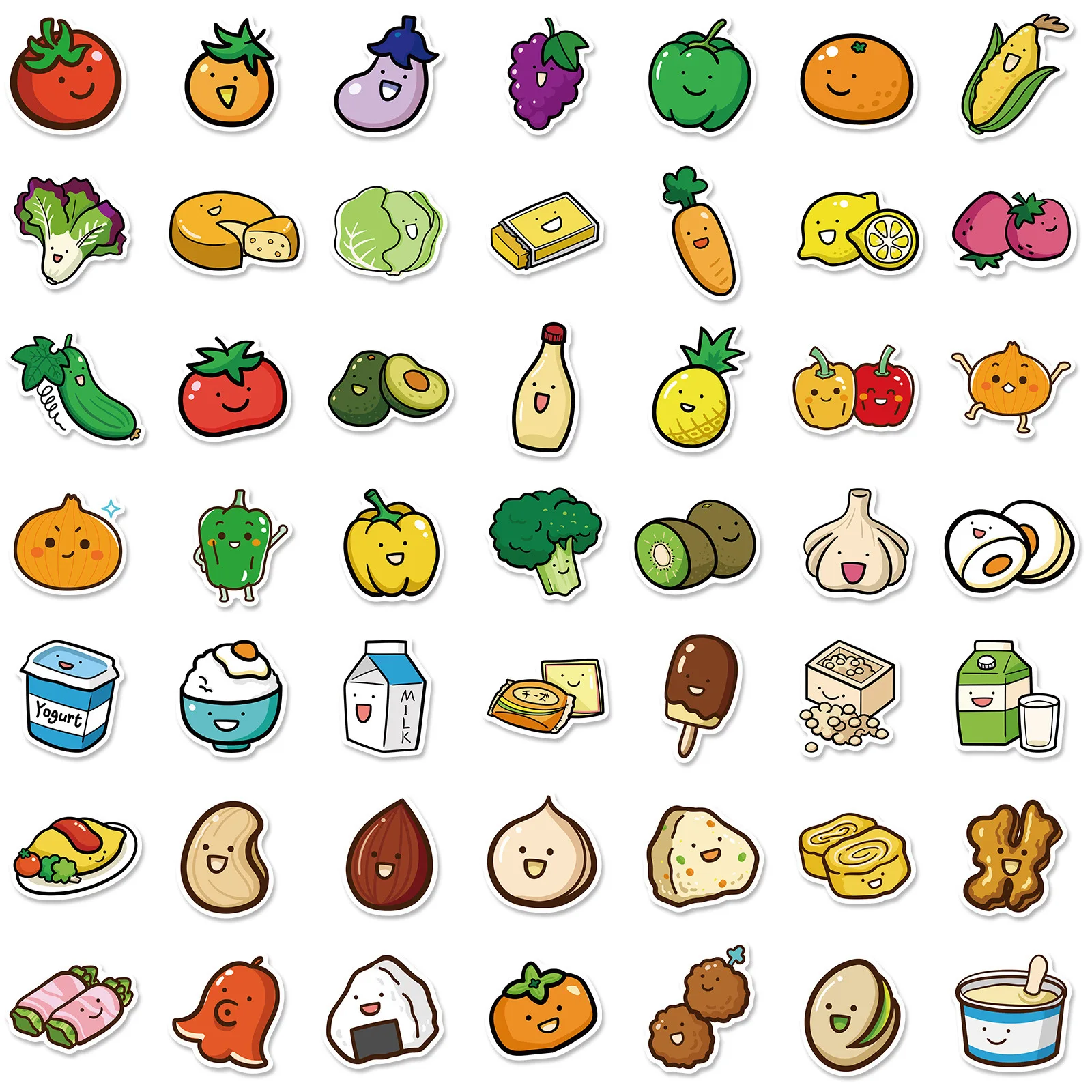 50pcs Children’s Educational Vegetable and Fruit Fun Stickers