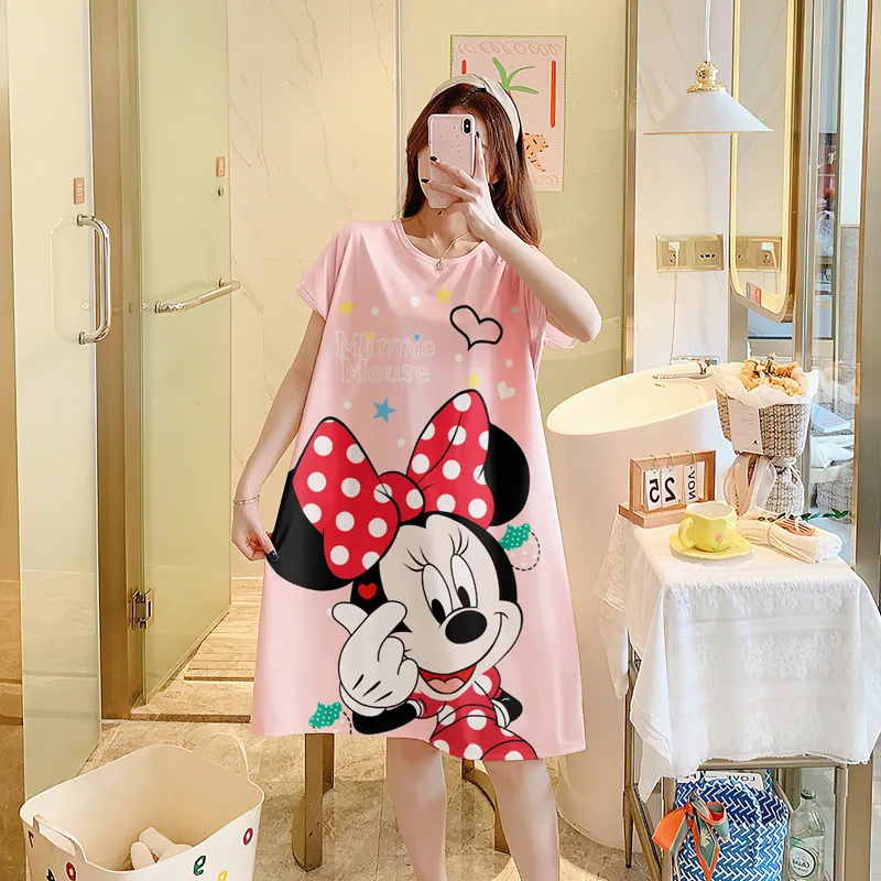 Disney Minnie Nightgowns Summer Cartoon Daisy Duck Trade Dress Woman Anime Nightgowns Home Sleepwear Casual Short-sleeved Skirt