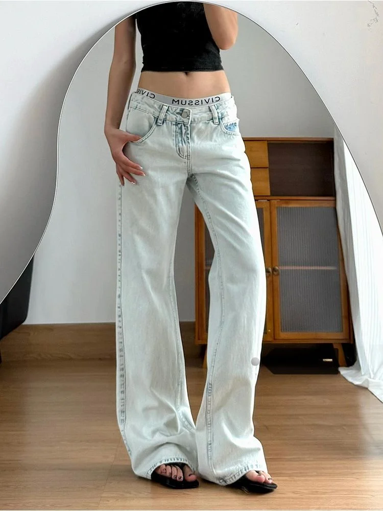 

Low Waist Light Blue American Style Jeans Women's Loose Slimming Floor-Length Pants Spring 2026 Fashion Trend Wide Leg Jeans