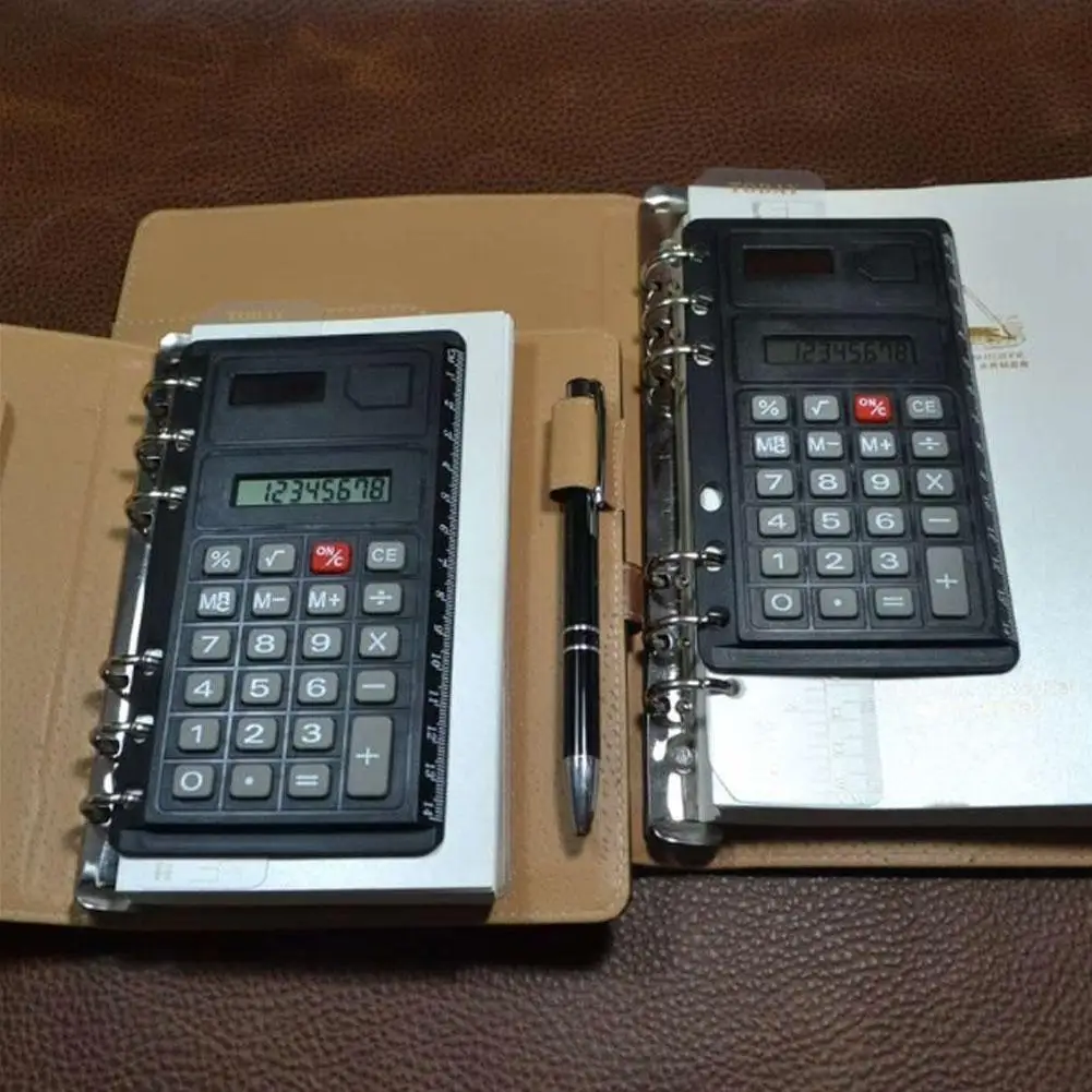 Loose Leaf Notebook with Built-in Calculator 6-Ring Planner for Office Learning Office Accessory Tape Ruler Calculator