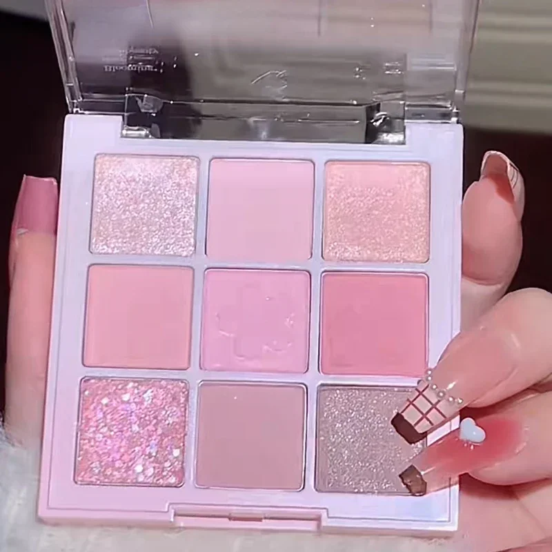 Paleta de sombras de ojos de nueve colores, maquillaje de ojos de larga duración, rosa, Nude, marrón, baja saturación, Nacarado, mate, brillo, nuevo