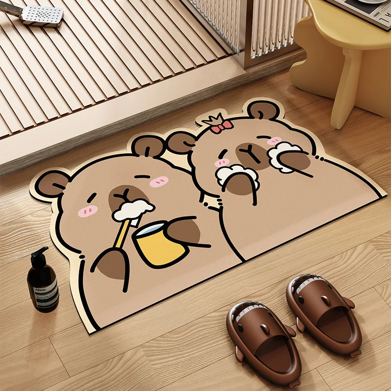 VIKAMA Cartoon Bathroom Toilet Waterproof and Wear-resistant Floor Mat with Anti-Slip Diatomite Base Easy to Clean Home Decor