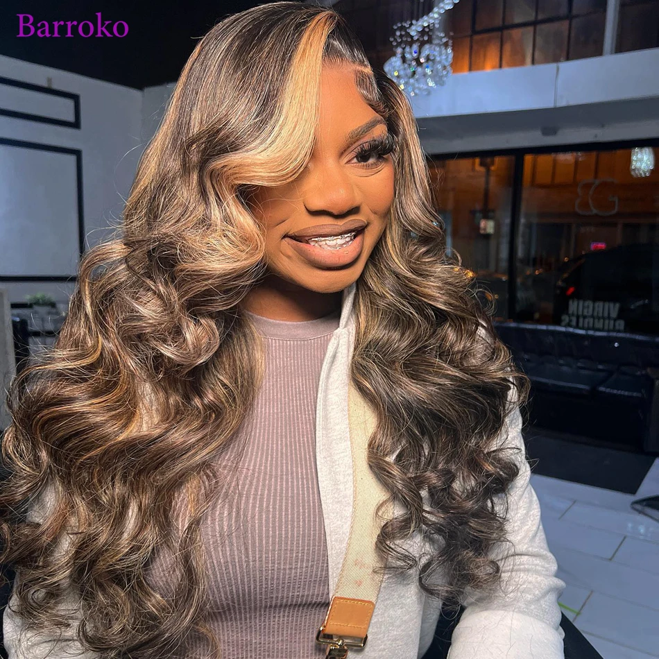 Barroko Body Wave 1B 27 Colored 30 Inch Transparent Lace Front Wigs Human Hair 13x6 Wear Go Peruvian Virgin Human Hair For Women