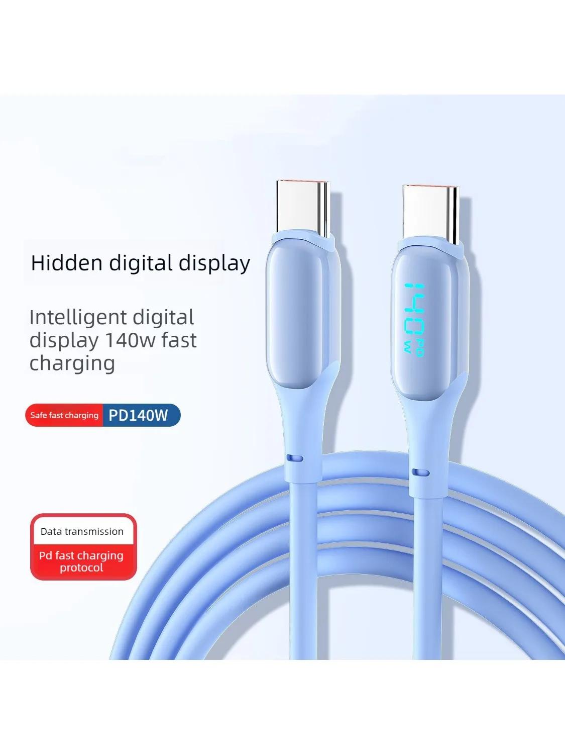 Kabel do transmisji danych PD140W MAX 5A z silikonu z wyświetlaczem LED, kabel szybkiego ładowania Type-C do Type-C do telefonów Huawei, Samsung, iPhone — zdjęcie produktu 6