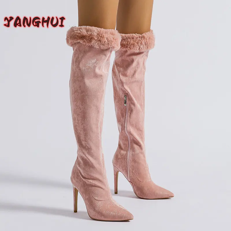 

Winter New Suede Solid Suede Heels Women's Fashion Versatile Suede Boots Comfortable Warm Large Shoes Botte Femme Hiver 2022