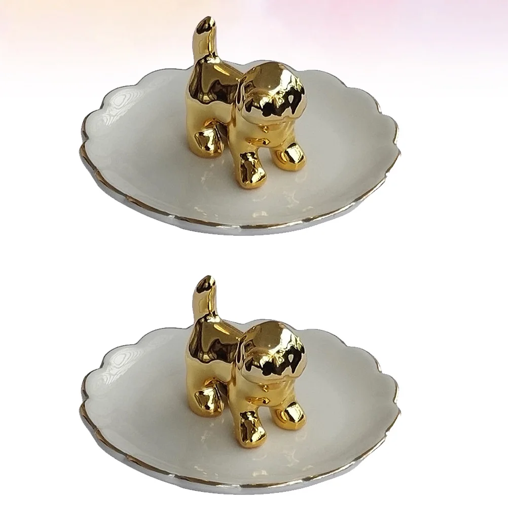 2 Pcs Dachshund Ceramic Jewelry Tray Bracelet Plate Earring Storage Container Dessert