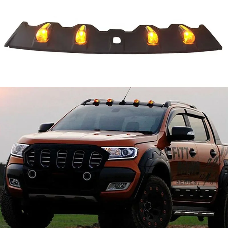 

4x4 Car Accessories With Led Light Matte Black Top Cover Front Car Roof Spoiler for ranger 2012-2020 PX1 PX2 MK1 MK2 wildtrak