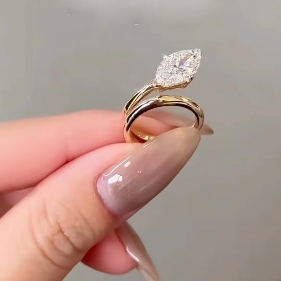 14K Gold Fashion Double Layers Marquise Cut Moissanite Diamond Engagement Rings For Women Daily Ring