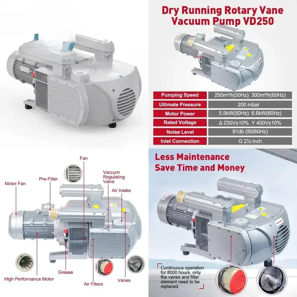 Dry Rotary Vane Vacuum Pump for CNC Router for Numerical Control Router for Woodworking Machinery Low Noise Less Maintenance