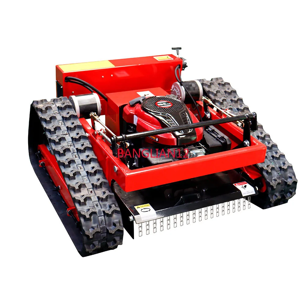 Remote-controlled tracked lawn mower, fully automatic for landscaping and weed removal