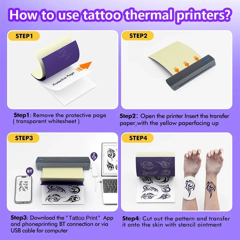 Wireless Tattoo Transfer Stencil Printer, C80 Portable A4 thermal printer,Compatible with Phone,iPad & PC