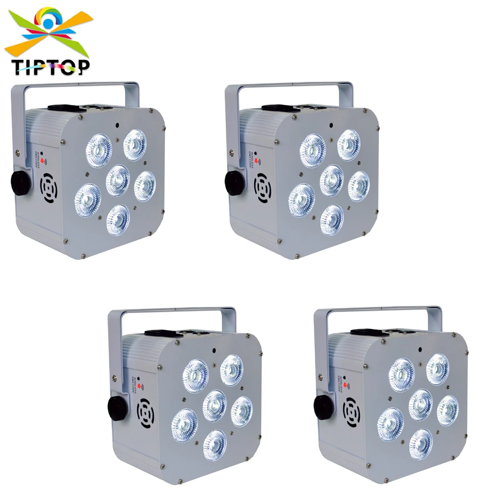 TIPTOP 4 Pack 6x18W RGBWA+UV Battery Powered Wireless DMX Par Can DJ Uplighting Up Light Infrared Controller Square Shape