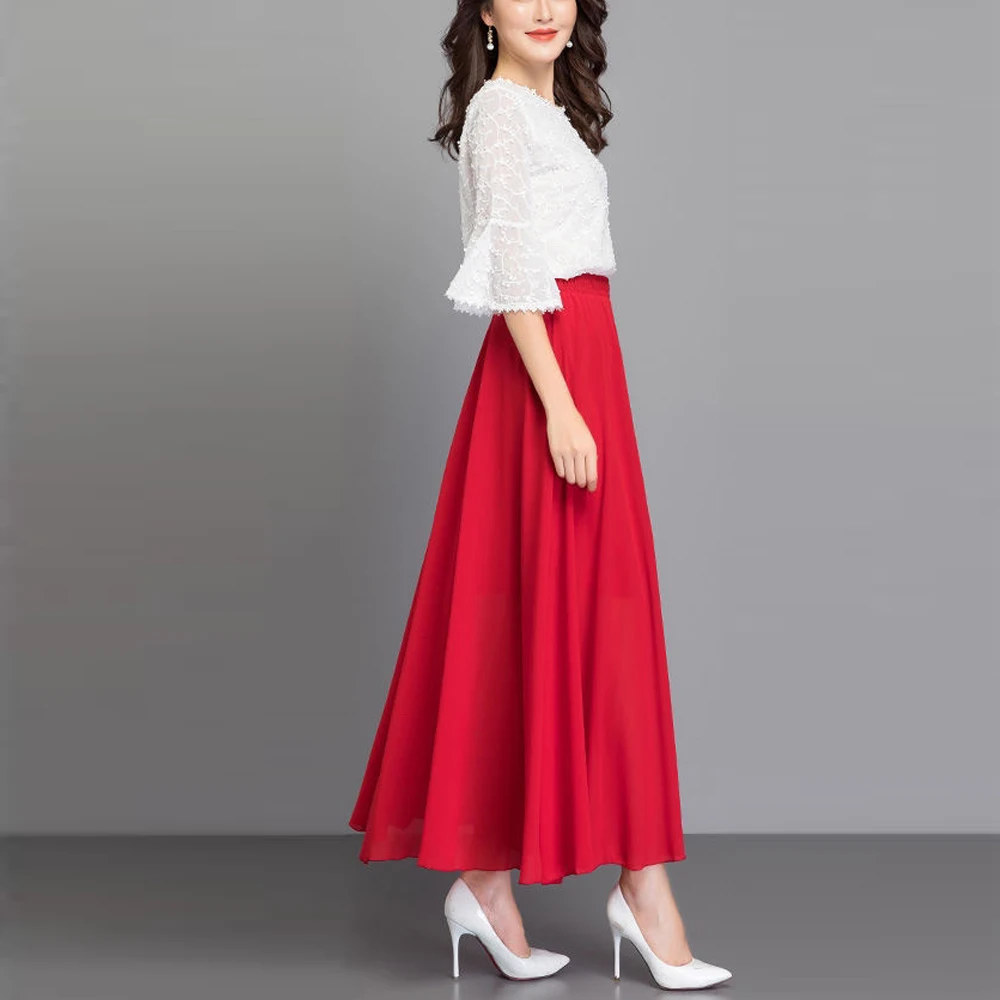 Elastic Waist Long Pure Color A-Line Skirt Women's Artistic Country Style Half-length Skirt Elegant Dance Performance Costumes