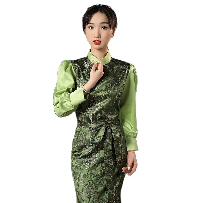 

Tibetan Gown Women Elegant Traditional Ethnic Clothing Oriental Costume Asian Dress Cheongsam Style Robe