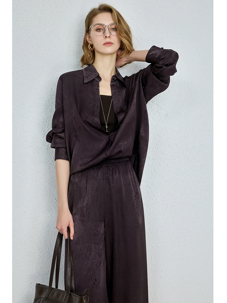 

Ele Heavyweight Silk Embroidered Satin Loose Fit Silk irt Top Bot Set U.N.Q Commute Sle OL Faion