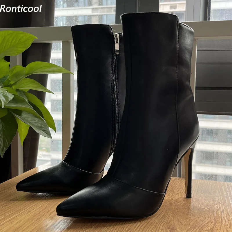 

Ahhlsion женские зимние ботильоны ручной работы, пикантные элегантные черные туфли на шпильке с острым носком для ночного клуба, размер США, большие размеры 5-15