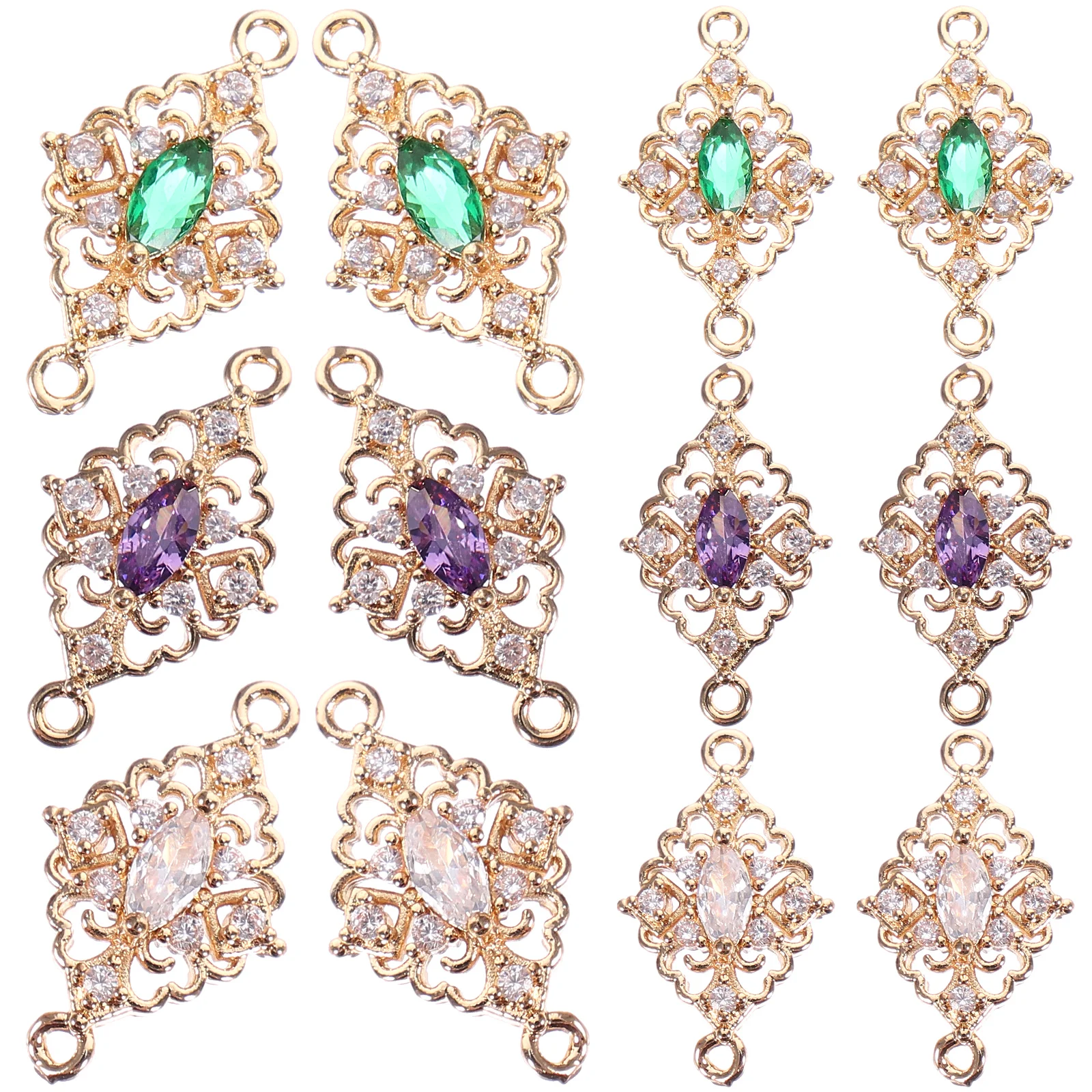 

12Pcs Double Pendants Cubic Zirconia Jewelry Accessories Hanging Ornaments Craft Necklace Bracelet Decorations