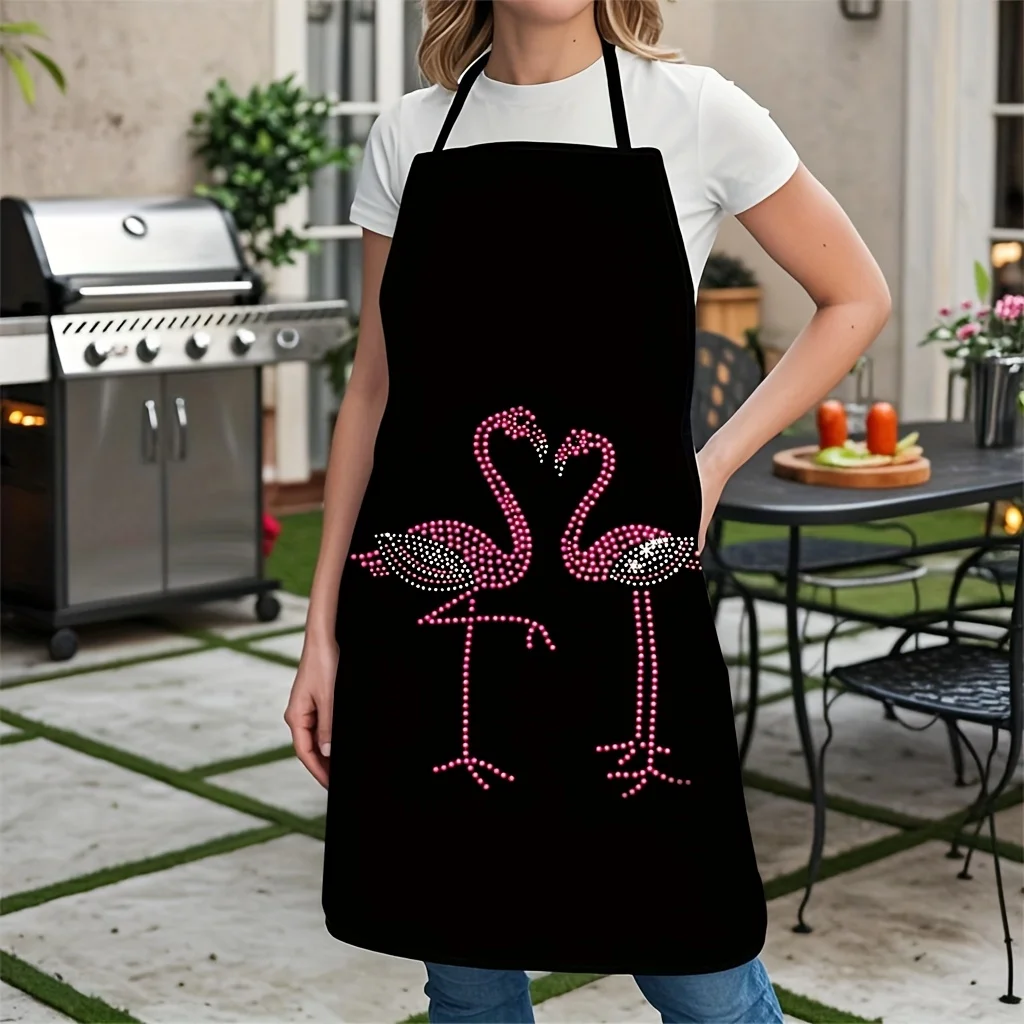 Delicioso delantal con diseño de flamenco rosa, ideal para cocinar, hornear, hacer barbacoas o para llevar de picnic; un regalo perfecto para mujeres.