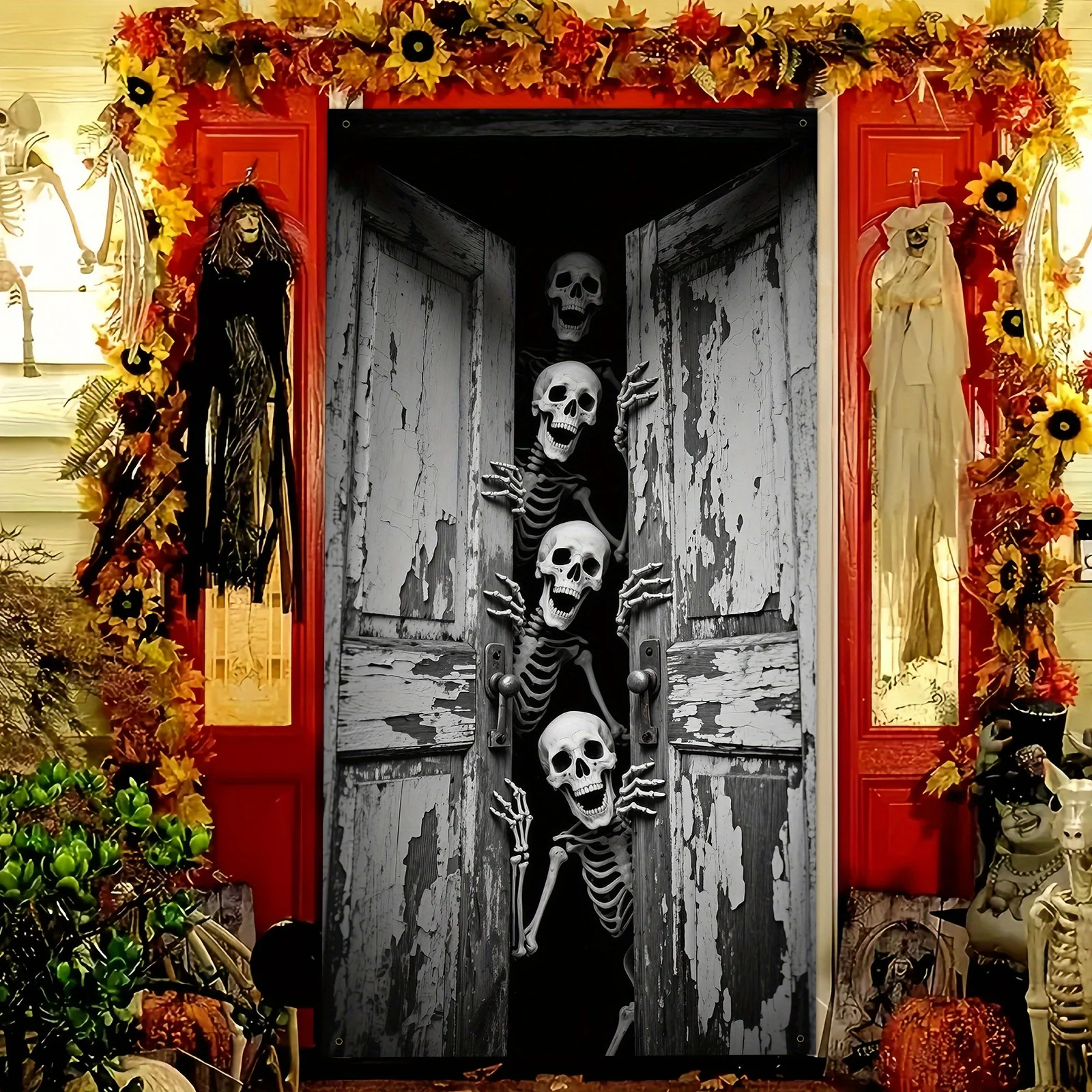 

2D door banner, Halloween door frame decoration - Horror and thriller style, Halloween party door curtain decoration