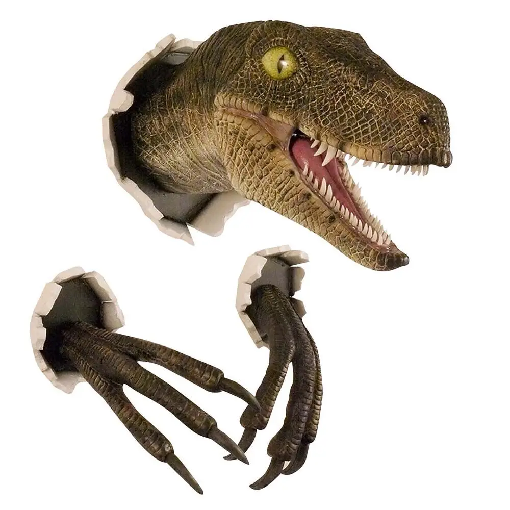 Dinosaur Wall Mounted Sculpture 3D Wall Bursting Hanging Dinosaur Head Resin Dinosaur Head with Claws Home Decor