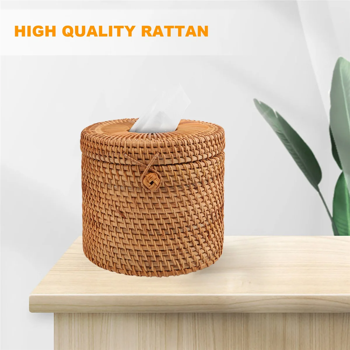 Round Rattan Tissue Box Vine Roll Holder Toilet Paper Cover Dispenser For Barthroom,Home,Hotel And Office